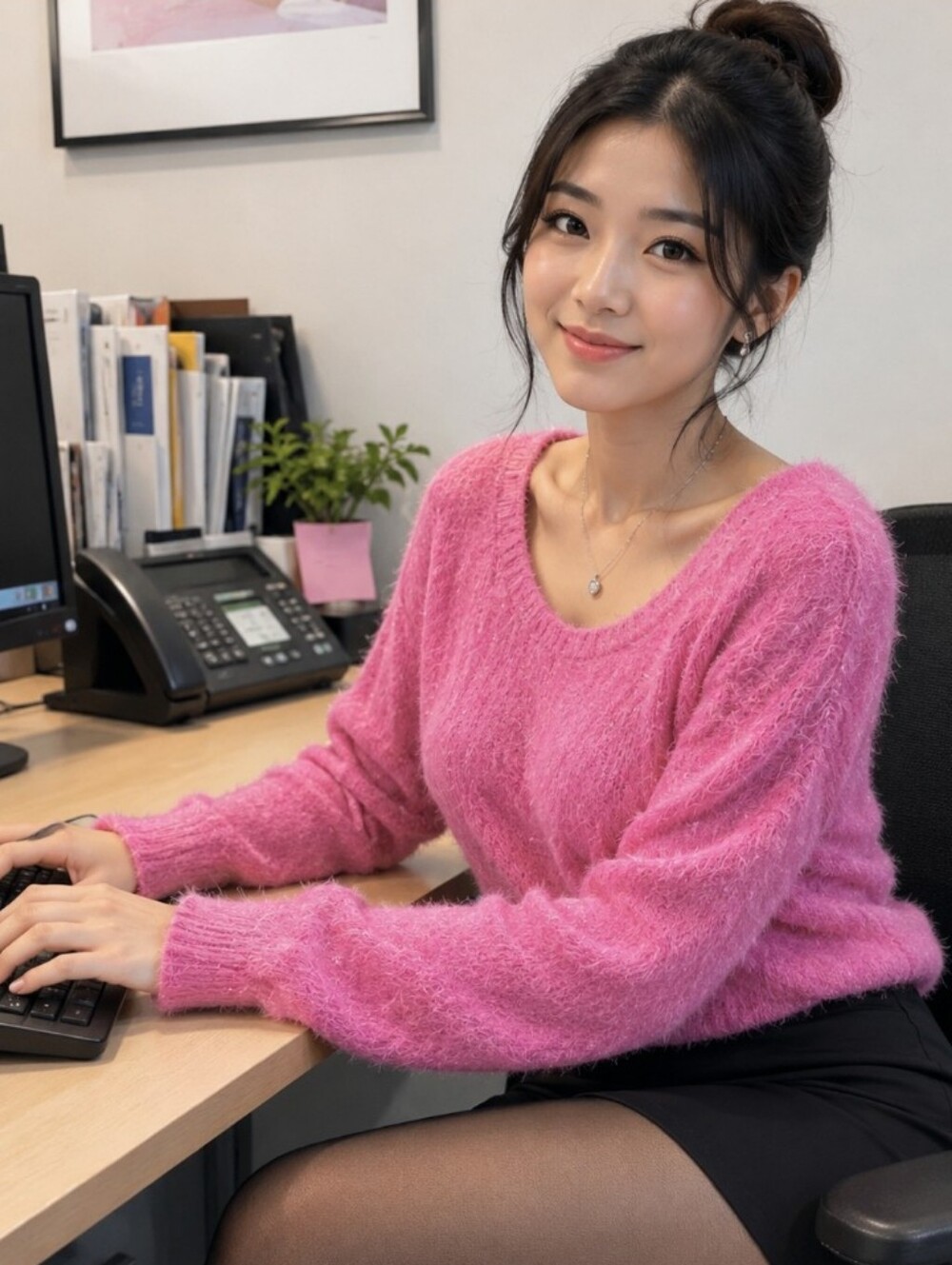 Vince Camuto Large Hot Pink Fuzzy Scoop-Neck Sweater